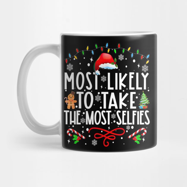 Most Likely To Take The Most Selfies Funny Christmas by Vintage White Rose Bouquets